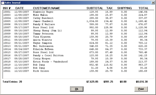 Screen Shot of the Snappy Invoice System Journal