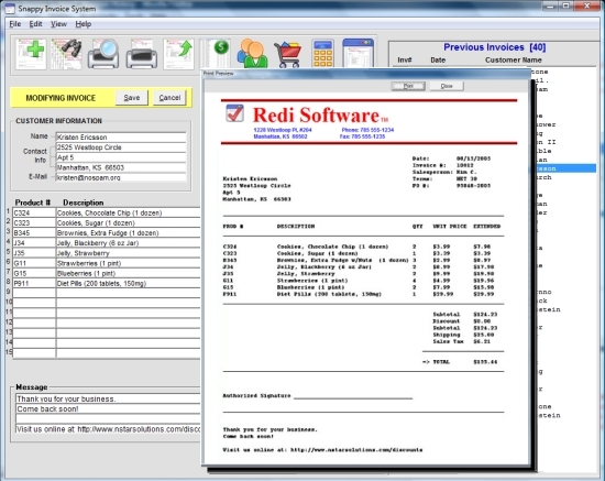 Screen Shot of the Snappy Invoice System